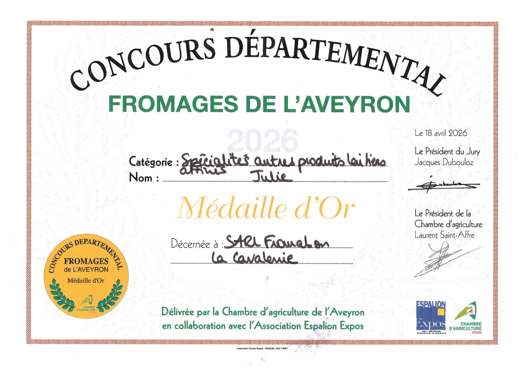 Spécialité autres produits laitiers affinés