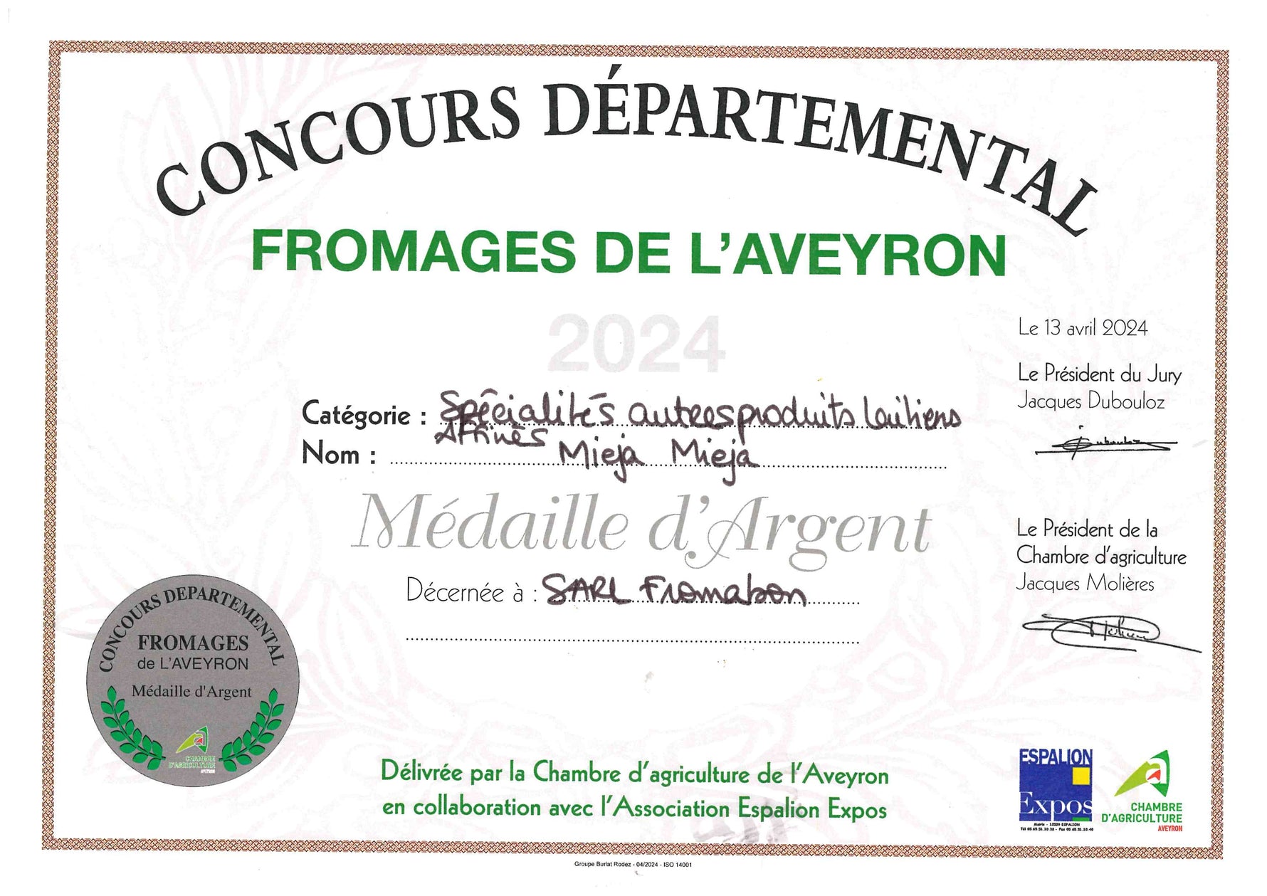 Spécialités autres produits laitiers affinés