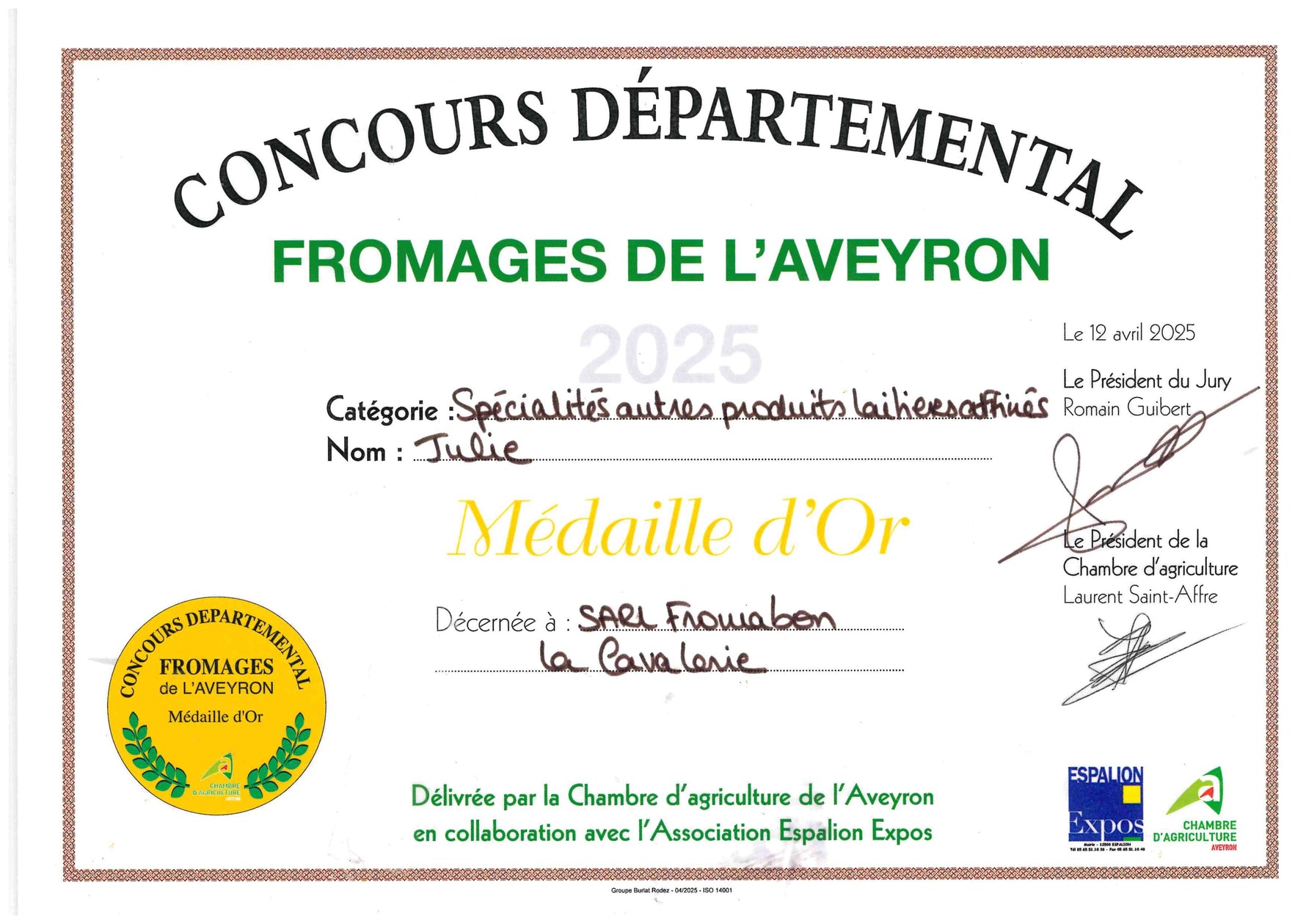 Spécialités autres produits laitiers affinés